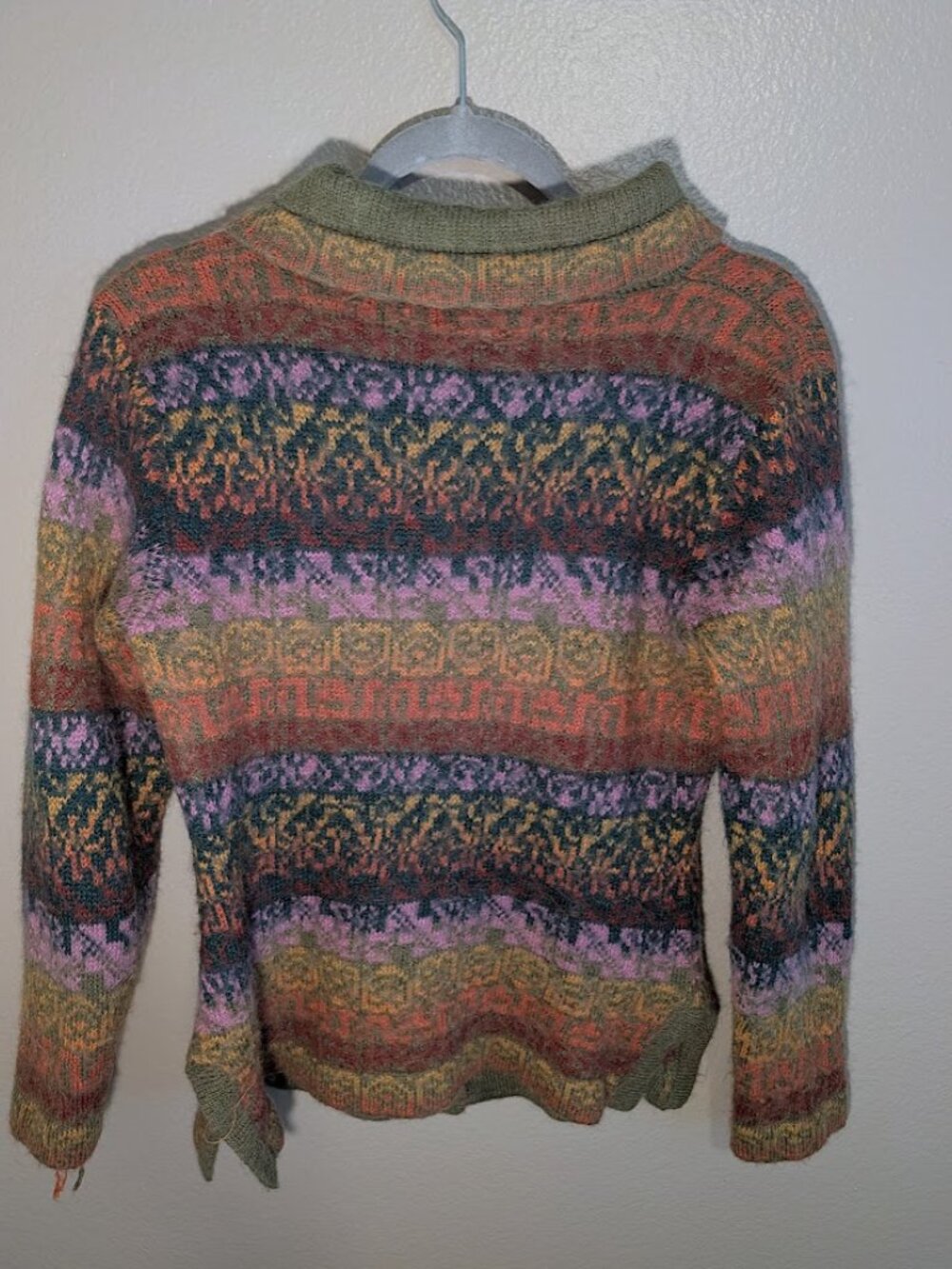 Vintage Fair Isle Cardigan Sweater Multicolor Knit Shawl Collar Boho Cottagecore - Picture 6 of 9